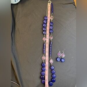 Chico’s Bundle Purple Stone and Bead w/Silver Necklace & Earrings Set